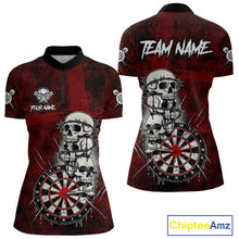 Load image into Gallery viewer, Custom Red Grunge Barbed Wire Grey Skull Dartboard Men Darts Polo Shirt Dart Jerseys NYN1977