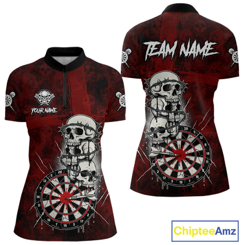 Custom Red Grunge Barbed Wire Grey Skull Dartboard Men Darts Polo Shirt Dart Jerseys NYN1977