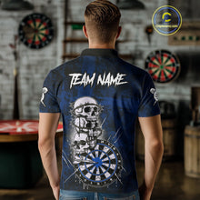 Load image into Gallery viewer, Custom Blue Grunge Barbed Wire Grey Skull Dartboard Men Darts Polo Shirt Dart Jerseys NYN1978