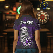 Load image into Gallery viewer, Custom Purple Grunge Barbed Wire Grey Skull Dartboard Men Darts Polo Shirt Dart Jerseys NYN1979