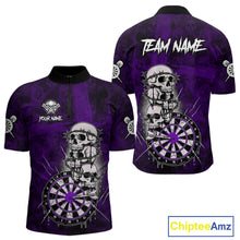 Load image into Gallery viewer, Custom Purple Grunge Barbed Wire Grey Skull Dartboard Men Darts Polo Shirt Dart Jerseys NYN1979