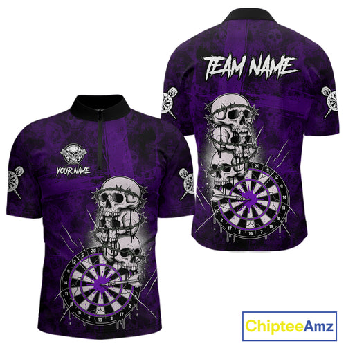 Custom Purple Grunge Barbed Wire Grey Skull Dartboard Men Darts Polo Shirt Dart Jerseys NYN1979