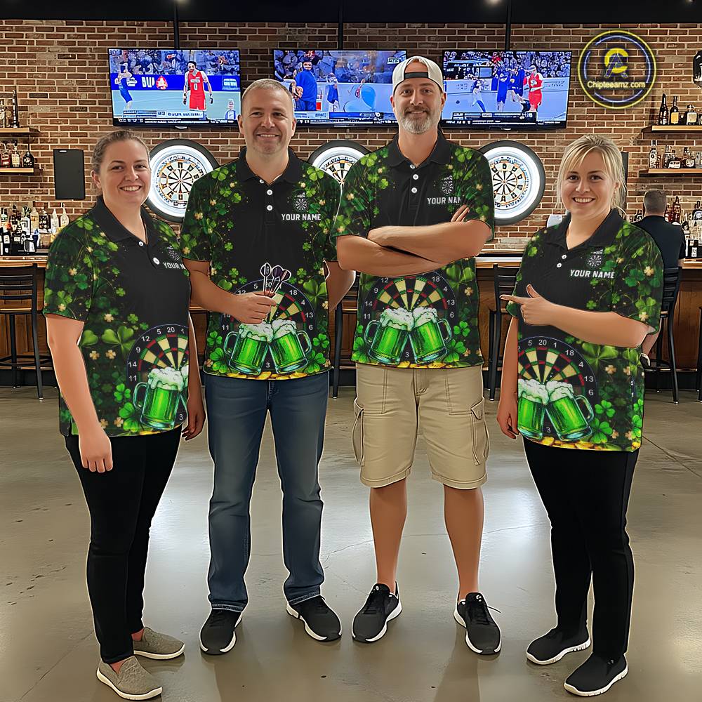 Cheer Beer & Play Dartboard Shamrock Men Darts Quarter-Zip Shirt Custom St Patrick's Day Darts Jersey NYN2534