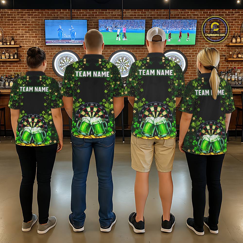 Cheer Beer & Play Dartboard Shamrock Men Darts Quarter-Zip Shirt Custom St Patrick's Day Darts Jersey NYN2534