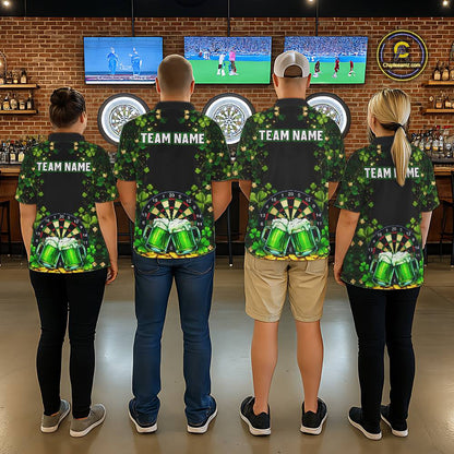 Cheer Beer & Play Dartboard Shamrock Men Darts Quarter-Zip Shirt Custom St Patrick's Day Darts Jersey NYN2534