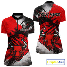 Load image into Gallery viewer, Custom Red Grunge Funny Bull Darts Polo &amp; 1/4 Zip Shirt For Women Bull Darts Team Jerseys NYN2890