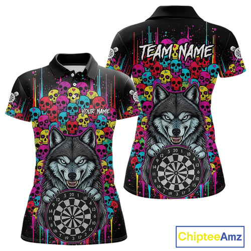 Multi-Color Skull Funny Wolf Dartboard Custom Darts Polo Shirt For Women Dart Team Gifts NYN2000
