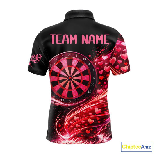 Funny Pink Hearts Tornado Dartboard Men Darts Valentine Shirt Custom Dart Polo Couple Gifts NYN2536