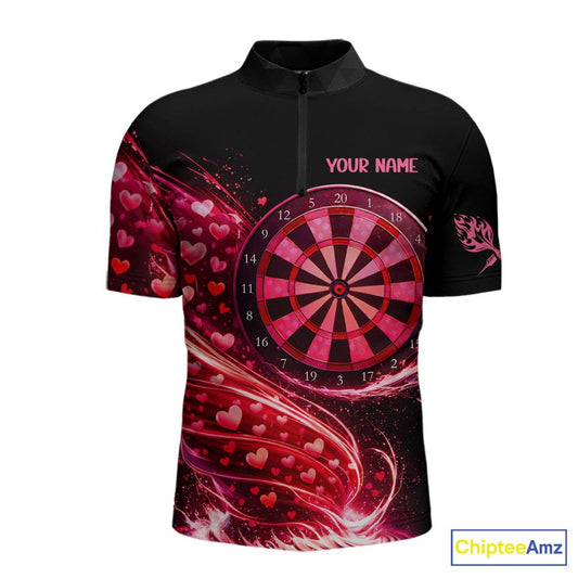 Funny Pink Hearts Tornado Dartboard Men Darts Valentine Shirt Custom Dart 1/4-Zip Couple Gifts NYN2536