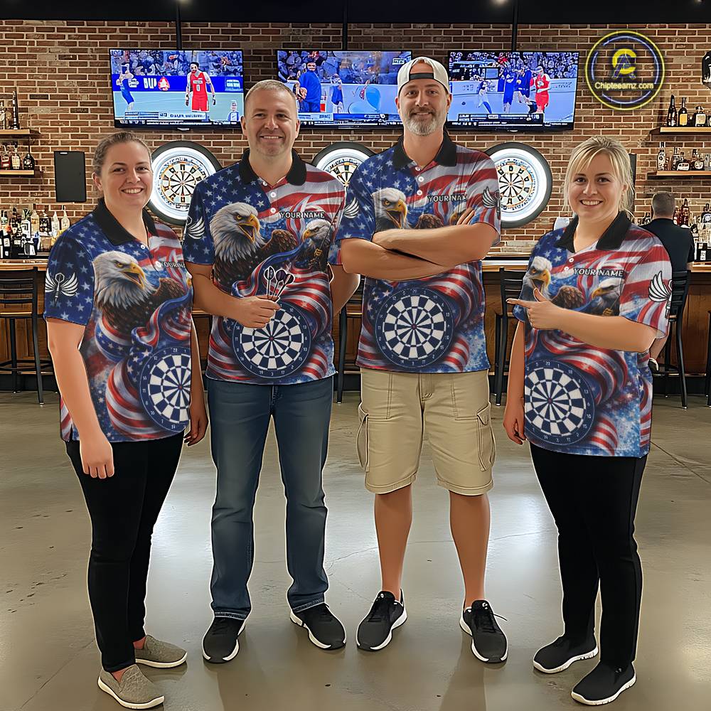 American Flag Eagle Freedom Dartboard Dart Polo Shirt Custom Patriotic Women Dart Team Jerseys NYN2541