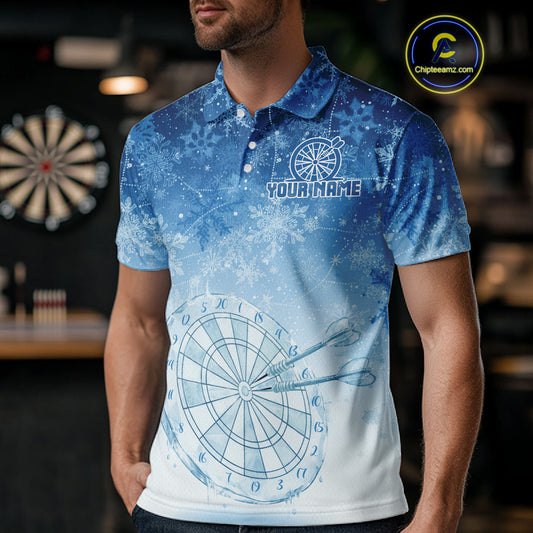 White & Blue Snowflakes Ice Dartboard Custom Polo Dart Shirt For Men Xmas Dart Jerseys NYN2024