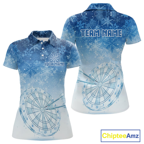 White & Blue Snowflakes Ice Dartboard Custom Polo Dart Shirt For Women Xmas Dart Jerseys NYN2024