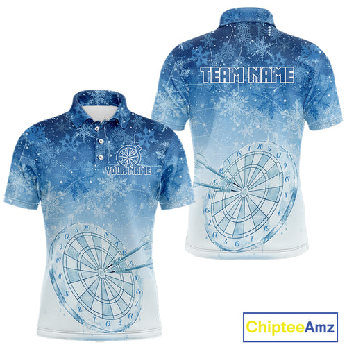 White & Blue Snowflakes Ice Dartboard Custom Polo Dart Shirt For Men Xmas Dart Jerseys NYN2024