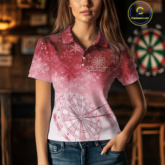 White & Red Snowflakes Ice Dartboard Custom Polo Dart Shirt For Women Xmas Dart Jerseys NYN2025