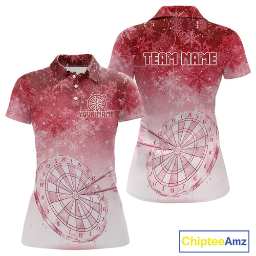 White & Red Snowflakes Ice Dartboard Custom Polo Dart Shirt For Women Xmas Dart Jerseys NYN2025