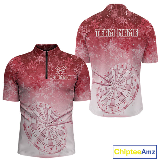 White & Red Snowflakes Ice Dartboard Custom Quarter-Zip Dart Shirt For Men Xmas Dart Jerseys NYN2025