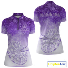 Load image into Gallery viewer, White &amp; Purple Snowflakes Ice Dartboard Custom Quarter-Zip Dart Shirt For Women Xmas Dart Jerseys NYN2026