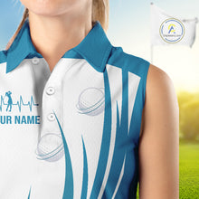 Load image into Gallery viewer, Women White And Blue Golf Shirts Sleeveless Golf Clothing Custom White Polo Golf Shirts, Gifts For The Golfer NYN2933
