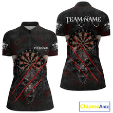 Load image into Gallery viewer, Red Blood Scratch Wolf Women Darts Quarter-Zip Shirt Custom Name &amp; Team Skull Dart League Shirt NYN2054