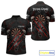 Load image into Gallery viewer, Red Blood Scratch Wolf Men Darts Quarter-Zip Shirt Custom Name &amp; Team Skull Dart League Shirt NYN2054