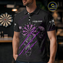 Load image into Gallery viewer, Purple Blood Scratch Wolf Men Darts Polo Shirt Custom Name &amp; Team Skull Dart League Shirt NYN2055