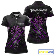 Load image into Gallery viewer, Purple Blood Scratch Wolf Women Darts Polo Shirt Custom Name &amp; Team Skull Dart League Shirt NYN2055