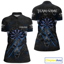 Load image into Gallery viewer, Blue Blood Scratch Wolf Women Darts Quarter-Zip Shirt Custom Name &amp; Team Skull Dart League Shirt NYN2056