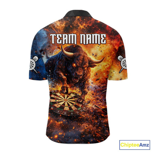 Colorful Splatter Funny Bull Cracked Dartboard Men Dart Quarter-Zip Shirts Custom Dart Team Jerseys NYN2730