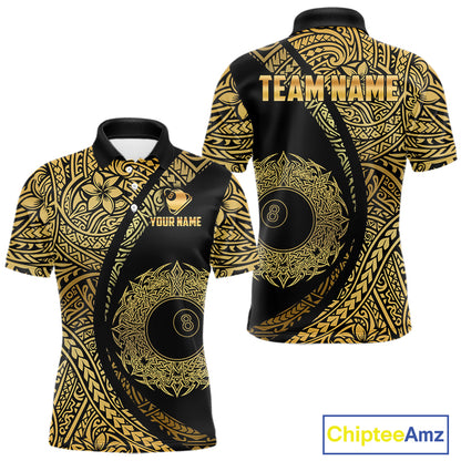 Black & Gold 8 Ball Crown Billiard Polo & 1/4 Zip Shirt For Men Custom Tribal Pool Team Jerseys NYN2944