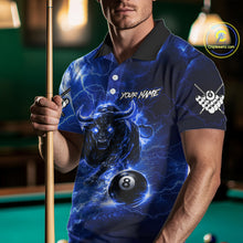 Load image into Gallery viewer, Thunder Lightning Blue Funny Bull 8 Ball Pool Men Billiard Shirt Custom Billiard Team Attire NYN2732