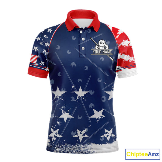 Blue Red Grunge US Flag 8 Ball Pool Men Billiard Ball Cue Shirt Custom Patriotic Billiard Team Attire NYN2734