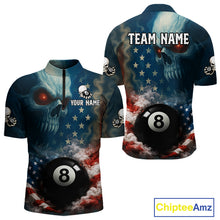 Load image into Gallery viewer, American Flag Skull Smoke 8 Ball Billiard 3D Shirt For Men Personalized Pool Billiard Team Attire NYN2745