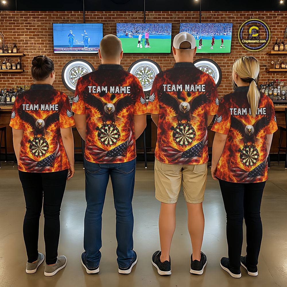 Personalized Eagle US Flag Fire Flame Dartboard Women Darts Polo Shirt Custom Darts Team Jersey|Red NYN2584