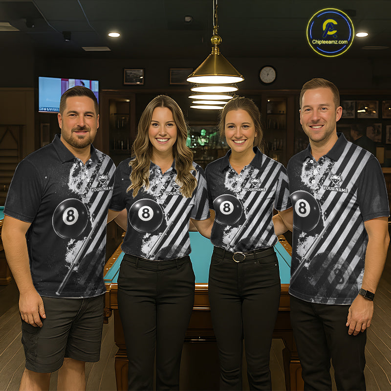 Black And Grey Grunge Pool 8 Ball Men Billiard Shirt Personalized Graffiti Billiard Attire NYN2595