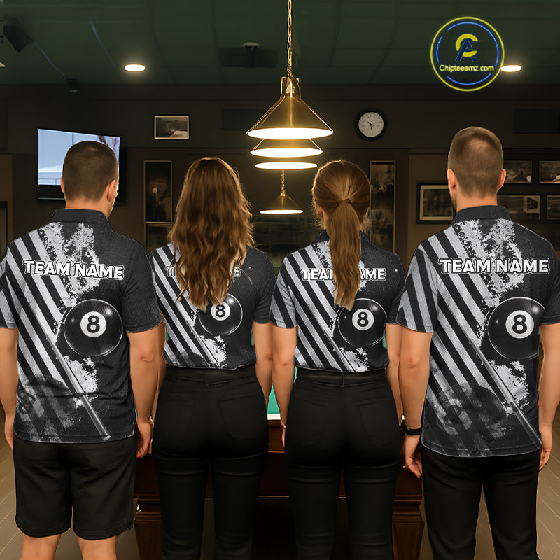 Black And Grey Grunge Pool 8 Ball Men Billiard Shirt Personalized Graffiti Billiard Attire NYN2595