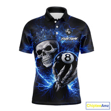 Load image into Gallery viewer, Blue Crown Skull Holding Thunder Pool 8 Ball Billiard Shirt For Men Custom Billiard Team Attire NYN2602