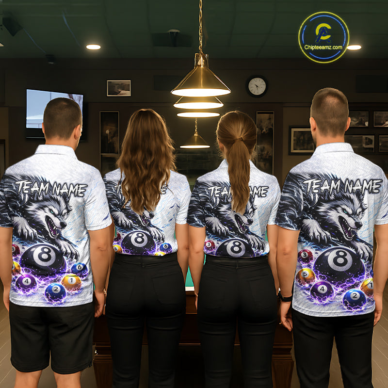 Funny Black-White Wolf Thunder Pool Ball Billiard Shirt For Men Custom Ball 8 Billiard Attire NYN2614
