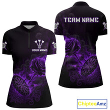 Load image into Gallery viewer, Custom Black And Purple Flames Roses Dartboard Women Darts Quarter-Zip Shirt, Dart Team Jerseys NYN1847