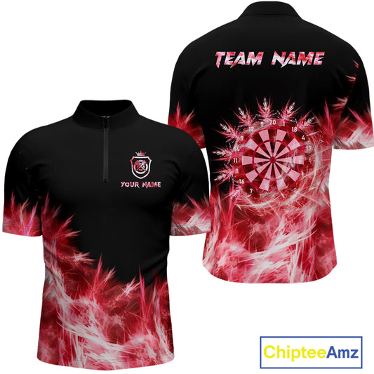 Red Icy Lights Darts Polo & Quarter Zip Custom Dart Shirts For Men Darts Team Jerseys Outfit TDM5323