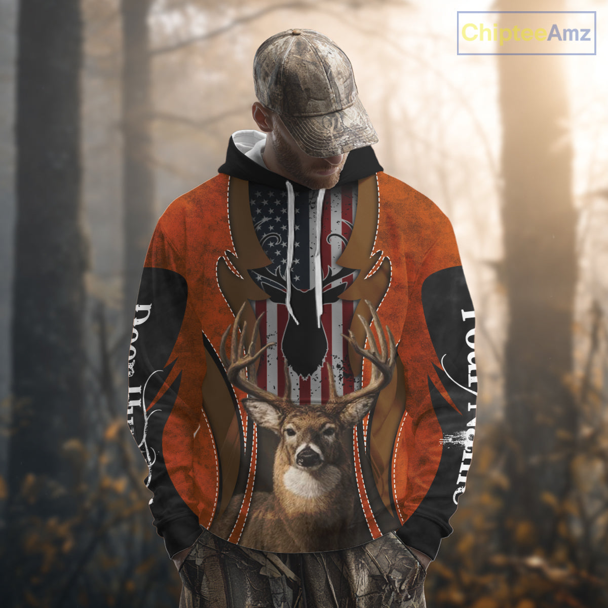 Personalized Orange US Flag Deer Hunting Shirts for Men - Custom Crew Hunting Outfit & Gifls NBT56