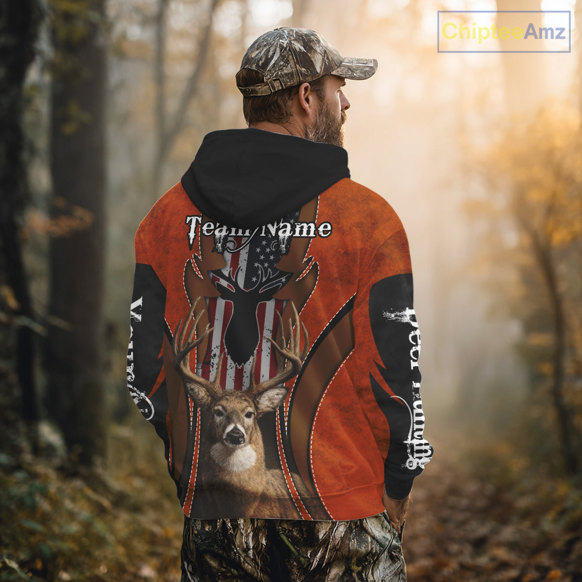Personalized Orange US Flag Deer Hunting Shirts for Men - Custom Crew Hunting Outfit & Gifls NBT56