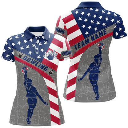 Camo US Flag Bowling Shirt Patritotic Bowling Team Jersey Polo Bowling Shirt for Women QZT256