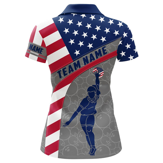 Camo US Flag Bowling Shirt Patritotic Bowling Team Jersey Polo Bowling Shirt for Women QZT256