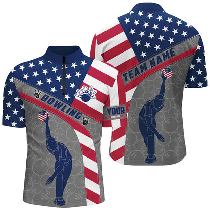 Camo US Flag Bowling Shirt Patritotic Bowling Team Jersey 1/4 Zip Bowling Shirt for Men QZT256