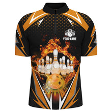 Load image into Gallery viewer, Orange Bowling Shirt Camo Bowling Shirt Customized Flame Bowling Jersey Unisex 1/4 Zip Shirt for Men QZT259