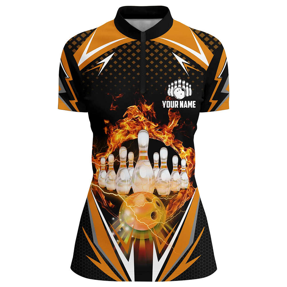 Orange Bowling Shirt Camo Bowling Shirt Customized Flame Bowling Jersey Unisex 1/4 Zip Shirt for Women QZT259