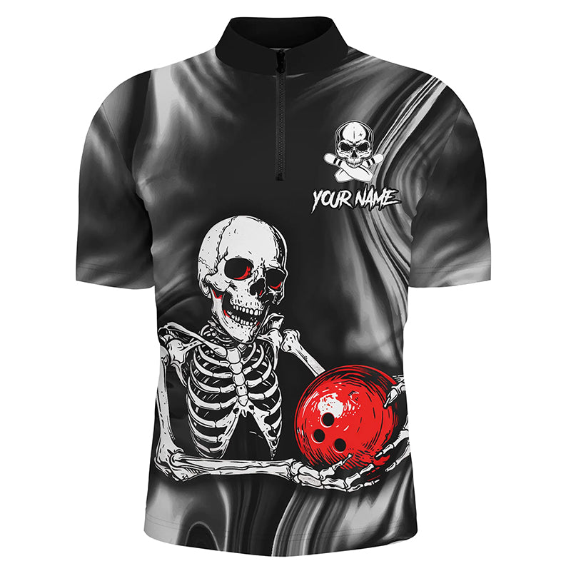 Personalized Bowling Shirt Men Skull Bowling Team Jersey Quarter-Zip Shirt for Bowler QZT418