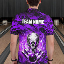 Load image into Gallery viewer, Personalized Purple Flame Skull Bowling Jersey Camo Quarter-Zip Bowling Team Shirt QZT670