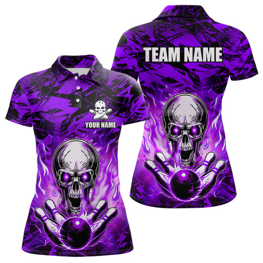 Personalized Purple Flame Skull Bowling Jersey Camo Quarter-Zip Bowling Team Shirt QZT670