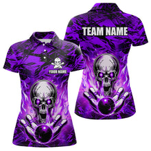 Load image into Gallery viewer, Personalized Purple Flame Skull Bowling Jersey Camo Quarter-Zip Bowling Team Shirt QZT670